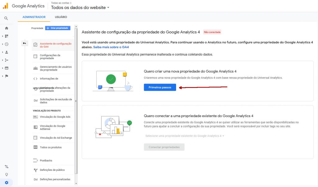 Analytics Criar propriedade migrar para o Google Analytics 4