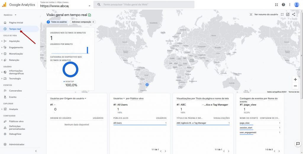Goolge Analytics 4 Tempo real
