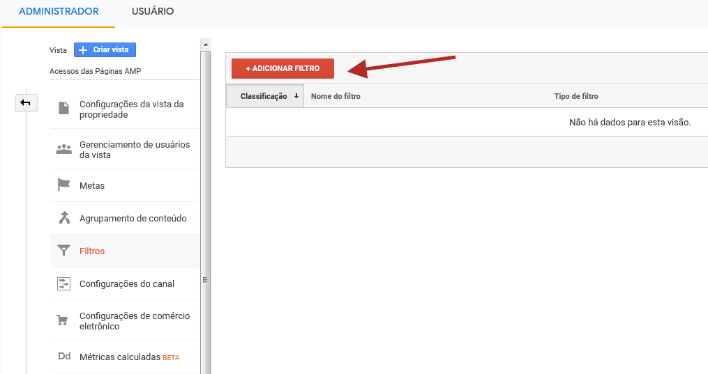 analytics google criar filtro botao
