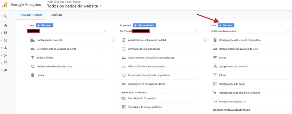 analytics google criar vista